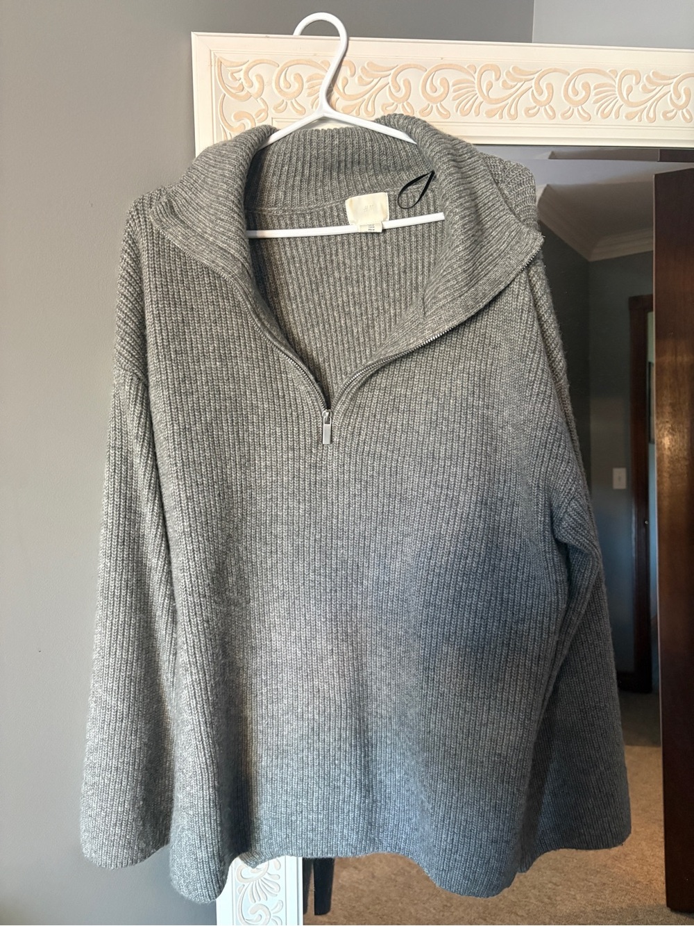 H&M Gray Ribbed Half-Zip Turtleneck Sweater